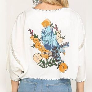 Ariat White Sweater with Blue and Orange Embroidery